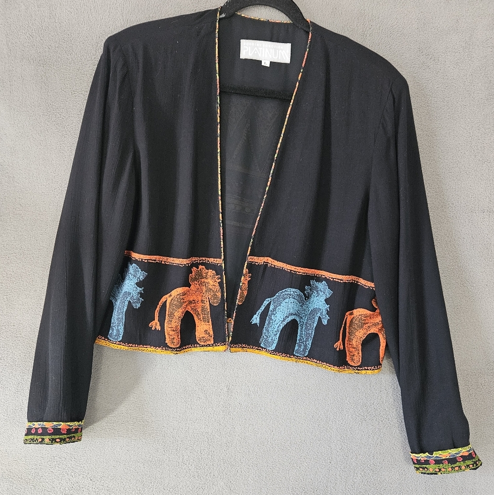 Vintage 80s Platinum Dorothy Schoelen Women's Jacket Black Large Artsy Animal